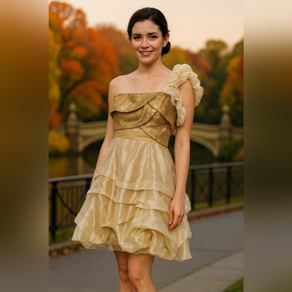 Xoxo Elegant Gold One-Shoulder Mini Dress